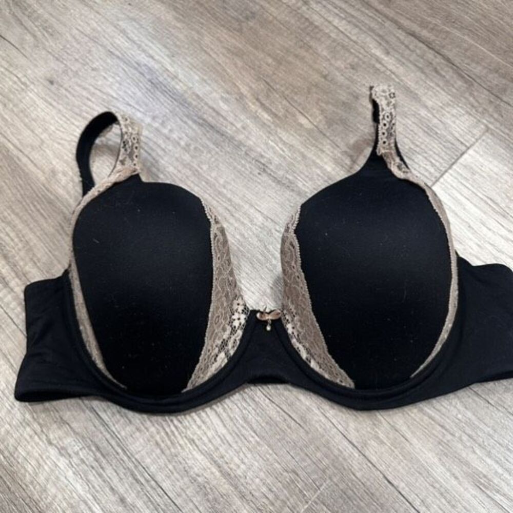 Soma Embraceable Full Coverage Lace Trim Underwire Black Bra Ivory Lace Size 38C
